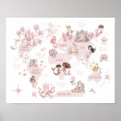 Meisjes Magische Wereldkaart, Roze Meerminnen en k Poster (Voorkant)