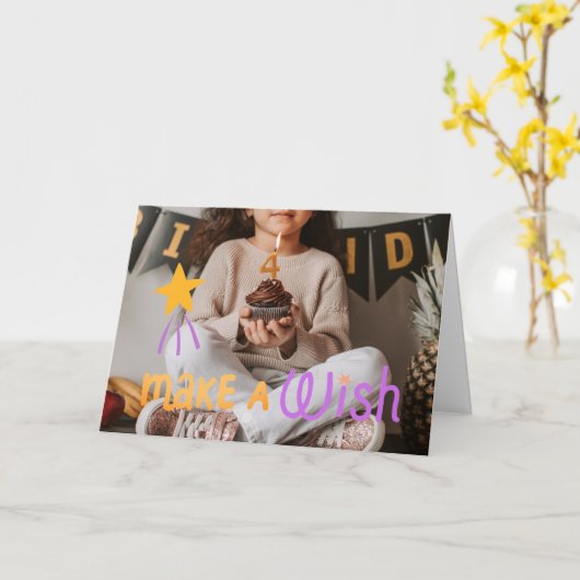 Meisjes maken een wens 4e gevouwen Kaart (Gele Bloem)