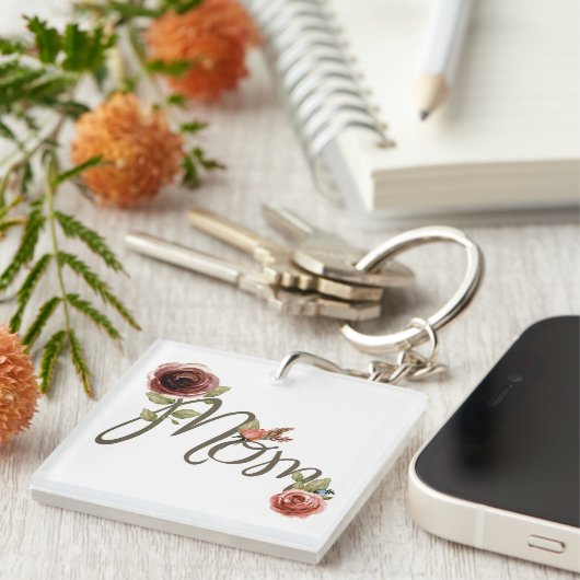 Meisjes mama Waterverf Blush Roses Moederdag Sleutelhanger (Voorkant Rechts)