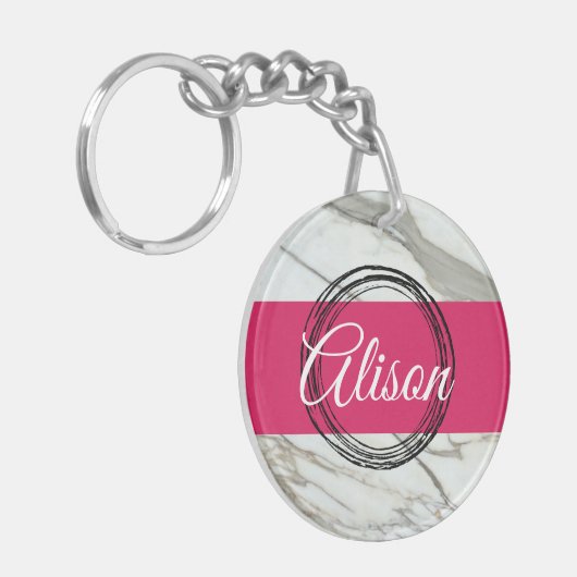 Meisjes marmer roze design sleutelhanger (Voorkant Links)