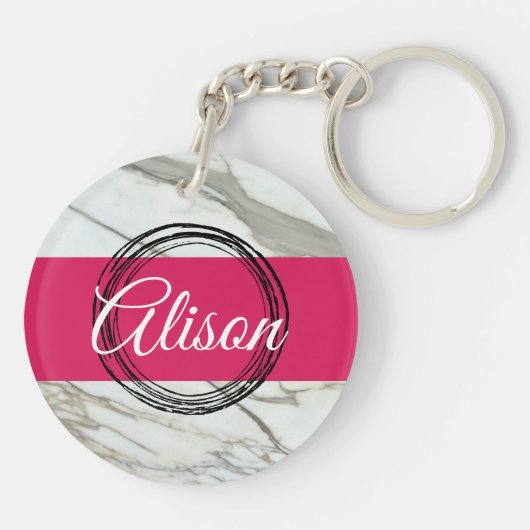 Meisjes marmer roze design sleutelhanger (Achterkant)