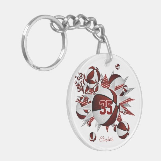 Meisjes Maroon basketballen sterren Sleutelhanger (Voorkant Links)