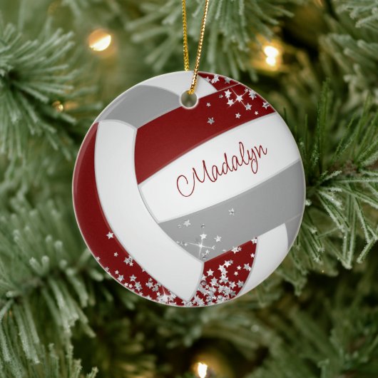 Meisjes Maroon grijs volleybal met kleine zilveren Keramisch Ornament (Boom)