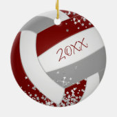 Meisjes Maroon grijs volleybal met kleine zilveren Keramisch Ornament (Achterkant)