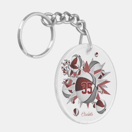 Meisjes Maroon grijze basketballen sterren Sleutelhanger (Voorkant Links)
