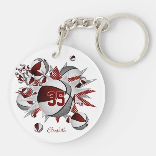 Meisjes Maroon grijze basketballen sterren Sleutelhanger (Achterkant)