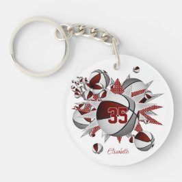 Meisjes Maroon grijze basketballen sterren Sleutelhanger