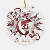 Meisjes Maroon Grijze Volleyballen Sterren Keepsak Keramisch Ornament (Voorkant)