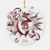 Meisjes Maroon Grijze Volleyballen Sterren Keepsak Keramisch Ornament (Achterkant)