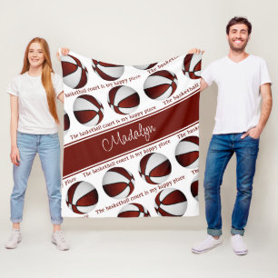 Meisjes Maroon witte basketbalveld mijn gelukkige  Fleece Deken