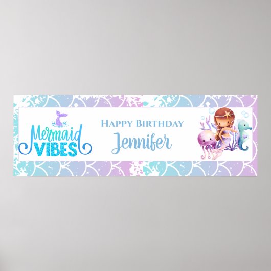 Meisjes Mermaid Birthday - Gepersonaliseerd Poster (Voorkant)
