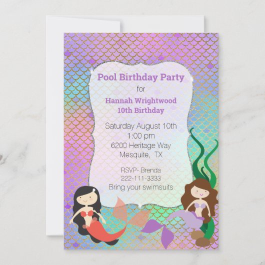 Meisjes Mermaid Birthday Pool Uitnodiging (Voorkant)
