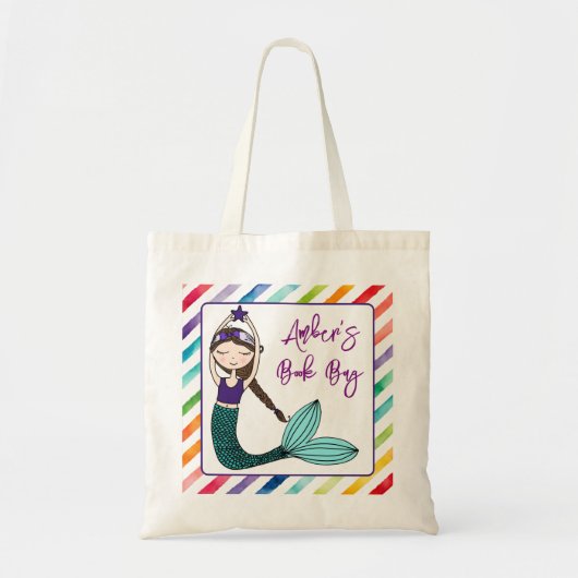 meisjes Mermaid gepersonaliseerd schoolboek Tote Bag (Voorkant)