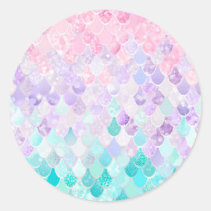 Meisjes Mermaid Stickers, Pastel, Roze, Paars, Bla Ronde Sticker