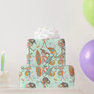 Meisjes met aanlooppapier cadeaupapier