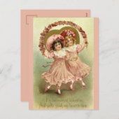Meisjes met bloemen - Victoriaans Valentijn Briefk Feestdagenkaart (Voorkant / Achterkant)
