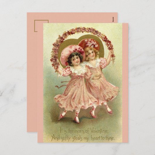 Meisjes met bloemen - Victoriaans Valentijn Briefk Feestdagenkaart (Voorkant / Achterkant)