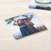 Meisjes met de Cherry Branch, Bouguereau Kartonnen Onderzetters (Schuin)