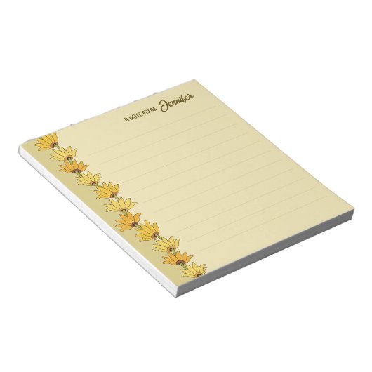 Meisjes , met de hand getekende zonnebloemgrens CC Notitieblok (Schuin)