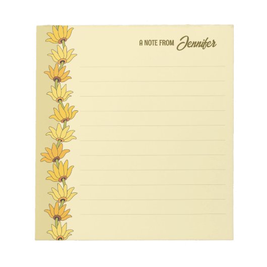 Meisjes , met de hand getekende zonnebloemgrens CC Notitieblok (Voorkant)