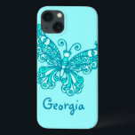 Meisjes met de naam aqua green vlinder case<br><div class="desc">Eenvoudig ontworpen heldere en kleurrijke "jouw naam"-draagtas van het gaffel van de vlinder. Hoesje leest: Georgië of personaliseer dit hoesje met de naam van uw keuze.</div>