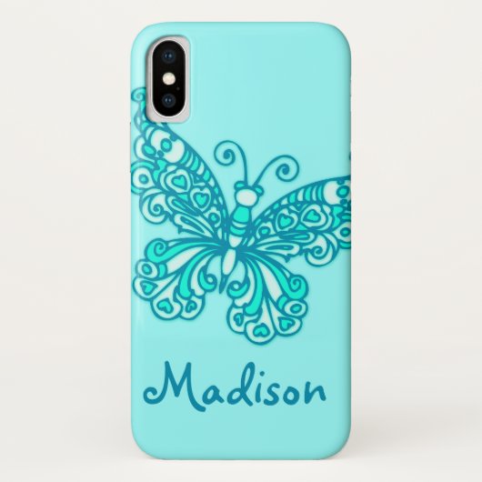 Meisjes met de naam aqua green vlinder Case-Mate iPhone case (Achterkant)