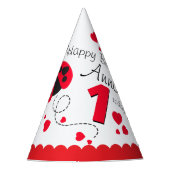 Meisjes met een hartladybug rode naam op 1 verjaar feesthoedjes (Voorkant)