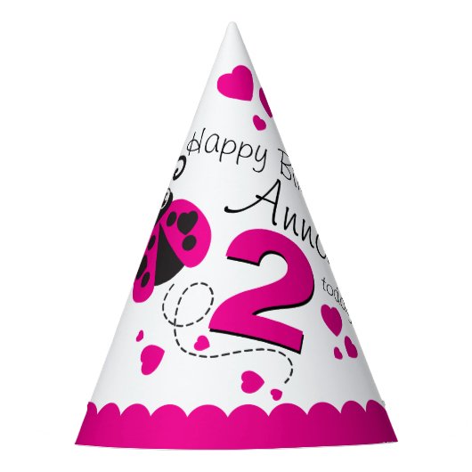 Meisjes met een hartladybug roze naam 2e verjaarda feesthoedjes (Voorkant)