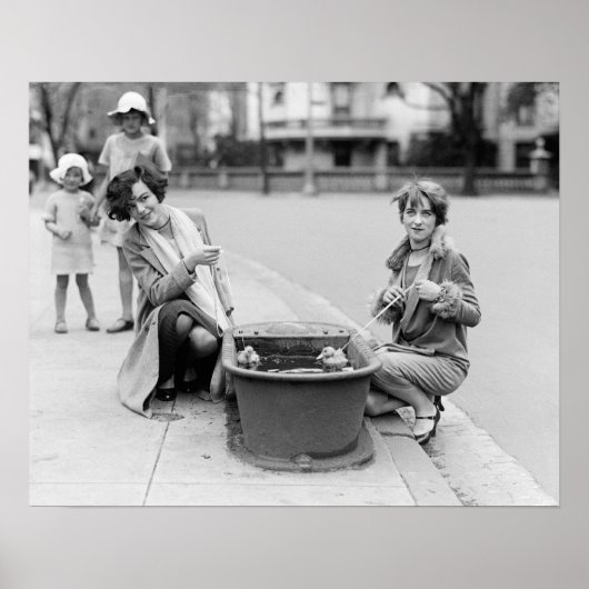 Meisjes met eendjes, 1927. Oude foto Poster (Voorkant)