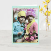 Meisjes met Flowers-Moederdag Kaart (Gele Bloem)