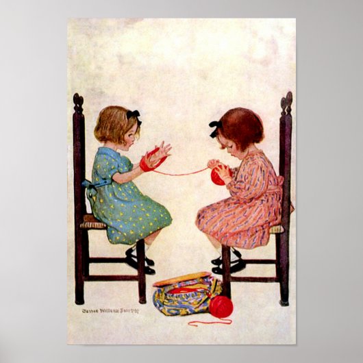 Meisjes met garen - afdrukken poster (Voorkant)