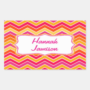 Meisjes met heldere naam roze oranje-id-label stic rechthoekige sticker