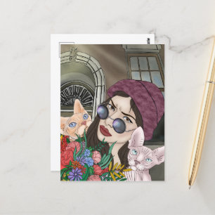 Meisjes met katten Print, Waarde Poster Papier (Ma Briefkaart