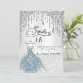 Meisjes met kerkjurk druppelt zilverglitterige omb kaart (Staand voorkant)