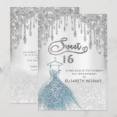 Meisjes met kerkjurk druppelt zilverglitterige omb kaart (Voorkant / Achterkant)