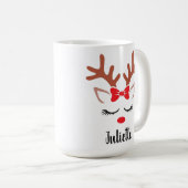 Meisjes met Kerstmis Rood-boegneus gepersonaliseer Koffiemok (Voorkant rechts)