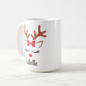 Meisjes met Kerstmis Rood-boegneus gepersonaliseer Koffiemok (Voorkant links)