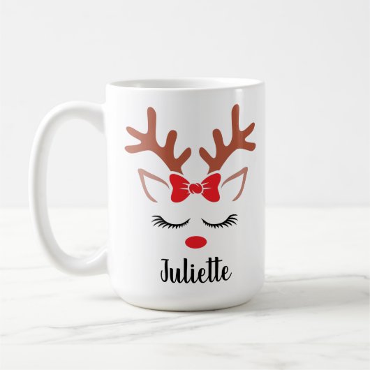 Meisjes met Kerstmis Rood-boegneus gepersonaliseer Koffiemok (Links)