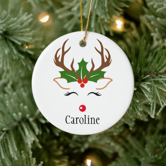 Meisjes met kerstmis Roodneusholly mistoe Keramisch Ornament (Boom)