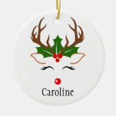 Meisjes met kerstmis Roodneusholly mistoe Keramisch Ornament (Voorkant)