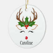 Meisjes met kerstmis Roodneusholly mistoe Keramisch Ornament (Links)