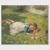 Meisjes met kippen (Hen en Chicken) Cadeaupapier (Vlak)