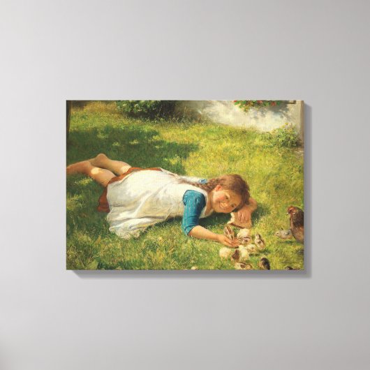 Meisjes met kippen (Hen en Chicken) Canvas Afdruk (Voorkant)