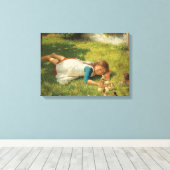 Meisjes met kippen (Hen en Chicken) Canvas Afdruk (Insitu (Houten vloer))