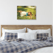 Meisjes met kippen (Hen en Chicken) Canvas Afdruk (Insitu (Slaapkamer))