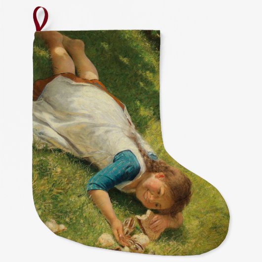 Meisjes met kippen (Hen en Chicken) Grote Kerstsok (Voorkant)