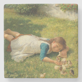 Meisjes met kippen (Hen en Chicken) Stenen Onderzetter