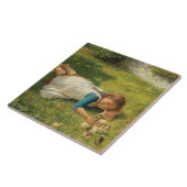 Meisjes met kippen (Hen en Chicken) Tegeltje (Zijkant)