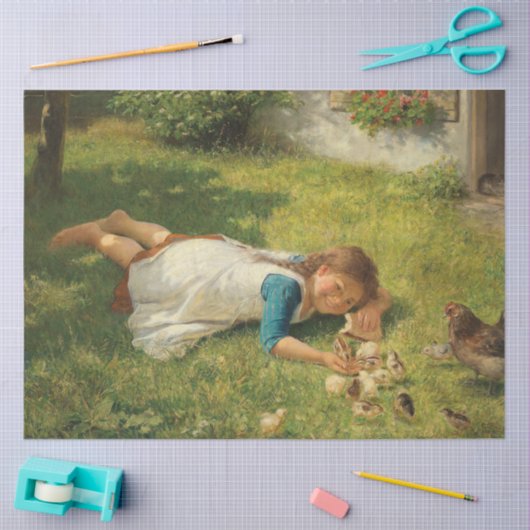 Meisjes met kippen (Hen en Chicken) Tissuepapier (Craft)