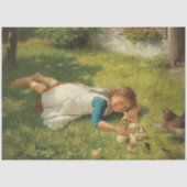 Meisjes met kippen (Hen en Chicken) Tissuepapier (Voorkant)